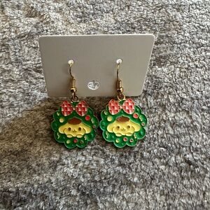 Hello Kitty Pom Pom Holiday Christmas Wreath Dangle Earrings Sanrio